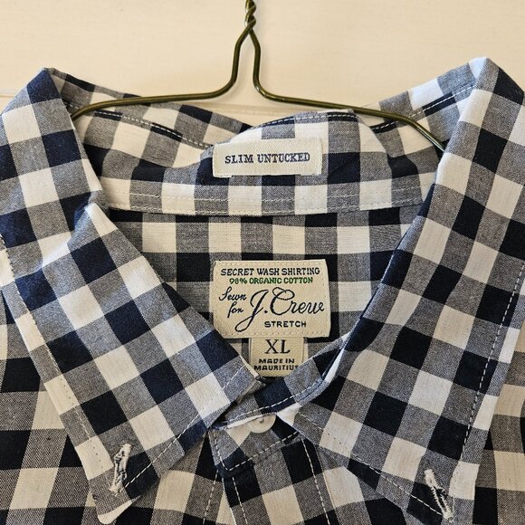 J. Crew Secret Wash Slim Untucked Navy Gingham Shirt - XL - Picture 2 of 6